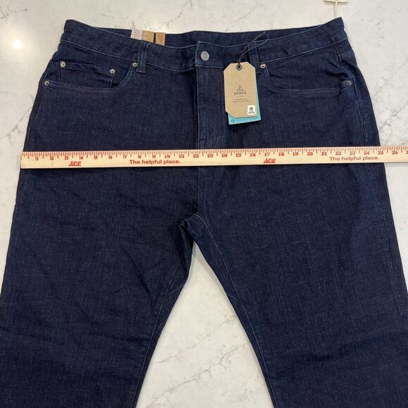 Prana Hillgard NEW Jeans Mens 42x34 Blue Dark Rinse Tapered Leg Slim Fit Organic - Picture 7 of 13